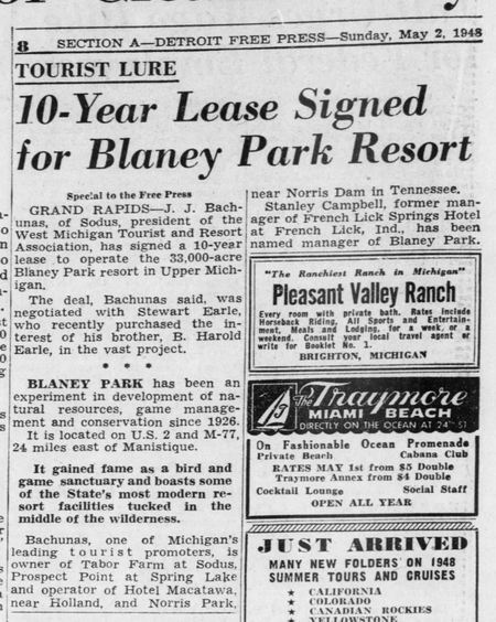 Blaney Park Resort - 1948 ARTICLE ON LEASING OF PARK